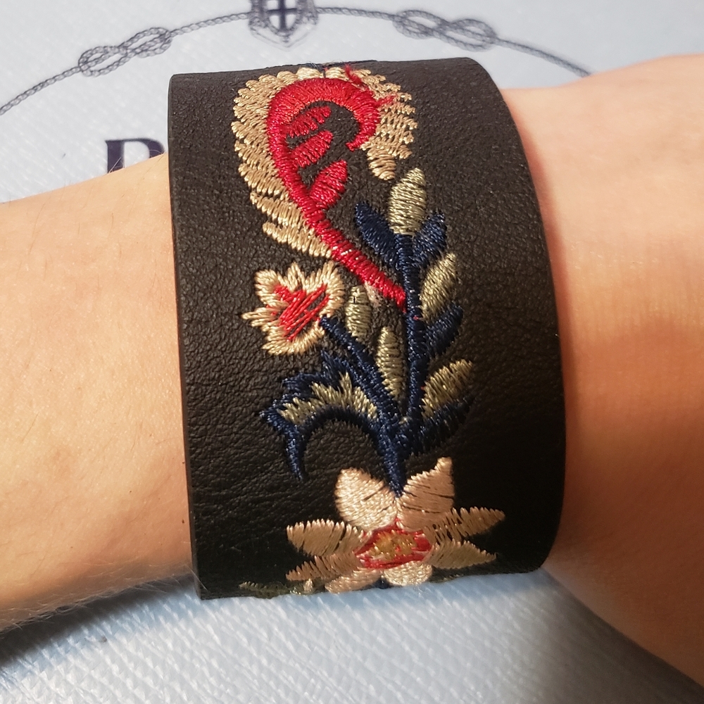 Handmade leather embroidered cuff